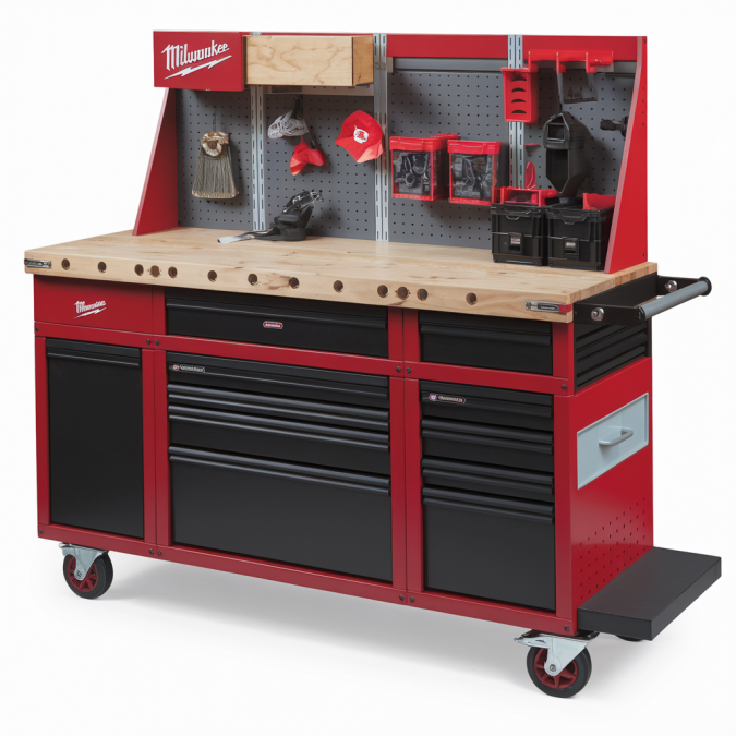  Milwaukee Tool 60-inch 11-Drawer Mobile Workbench with Adjustable Height Pegboard Wall